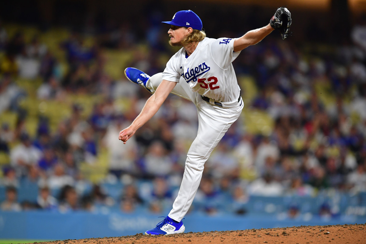 Los Angeles Dodgers relief pitcher Phil Bickford throws against the Toronto Blue Jays. (2023)